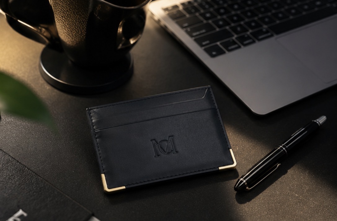 Maison Cartelle Cardholder auf dunklem Schreibtisch